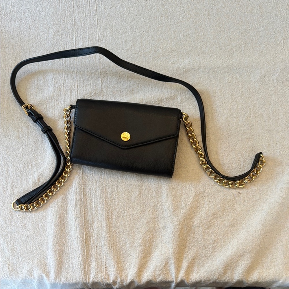 Michael Kors Leather Black and Gold Crossbody Bag with Chain Strap